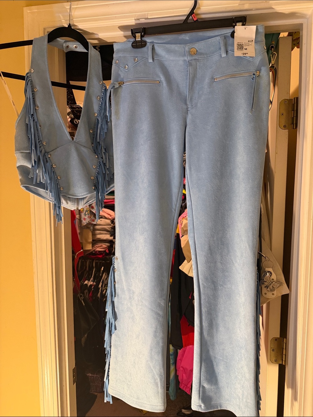 Forever 21 Light Blue Fringe Halter Crop Top & Flared Pants and shorts set - Picture 5 of 9